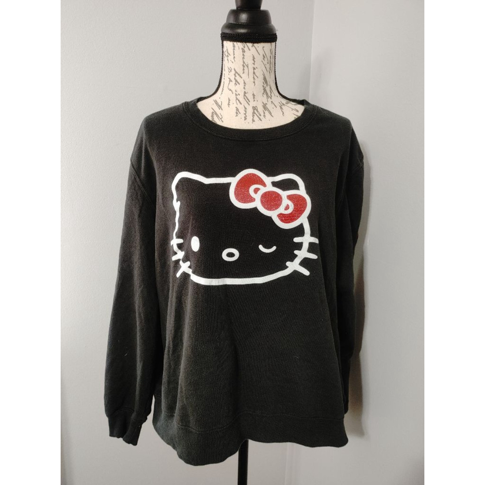 Women's Hello Kitty by Sanrio Black Comfy Sweatshirt L with Red Bows